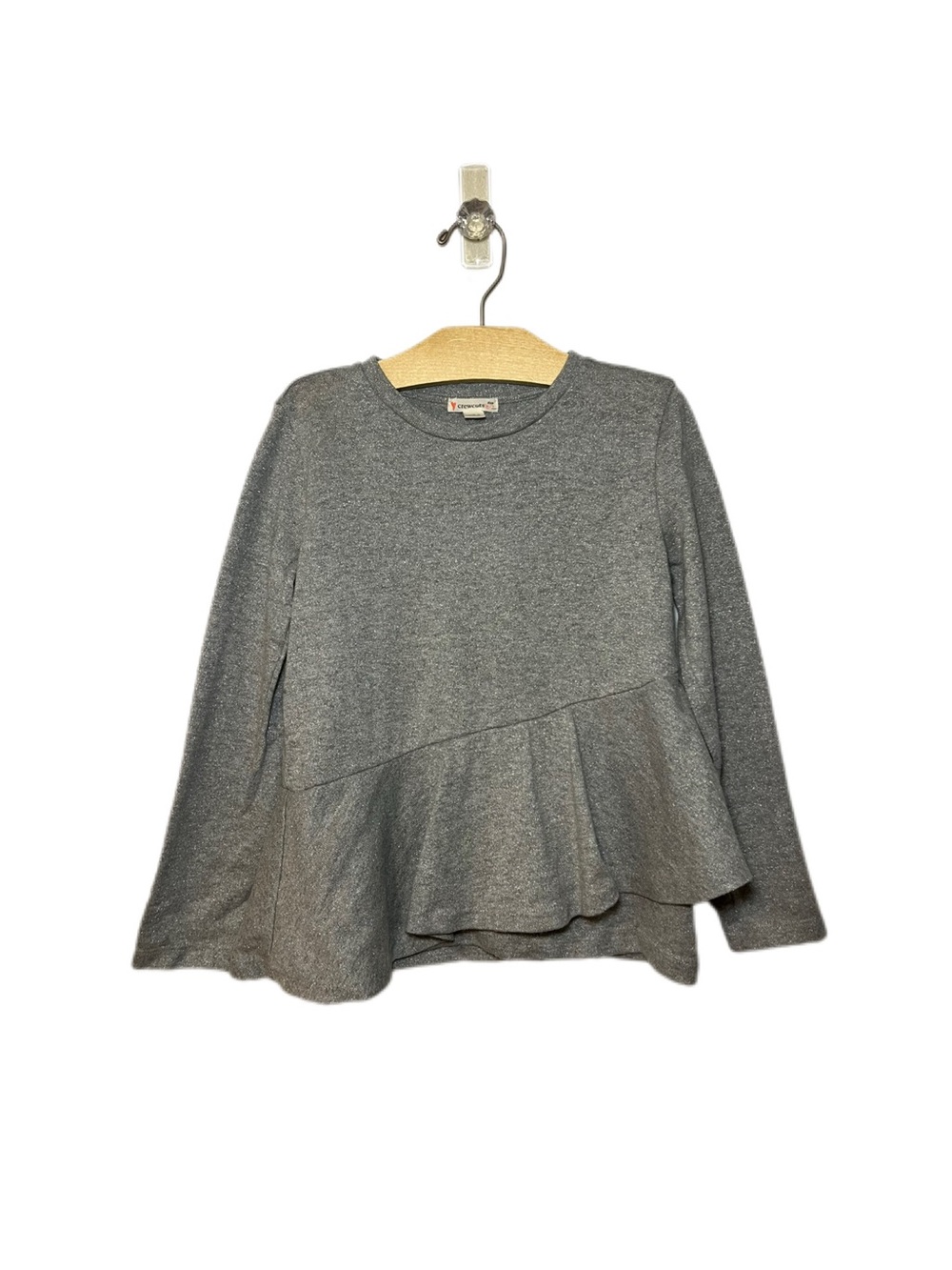 Crewcuts Girls 6 / 7 Silver Grey Glittery Long Sleeve Top with Asymmetrical Ruff